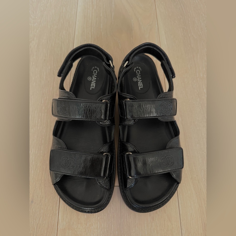 *SOLD* CHANEL Dad Leather Sandals in Black